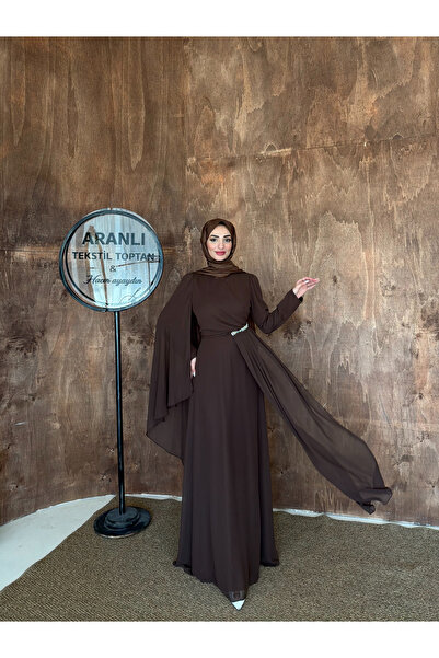 hacer ayaydın Mine Chiffon One-Shoulder Cape Women's Hijab Evening Dress