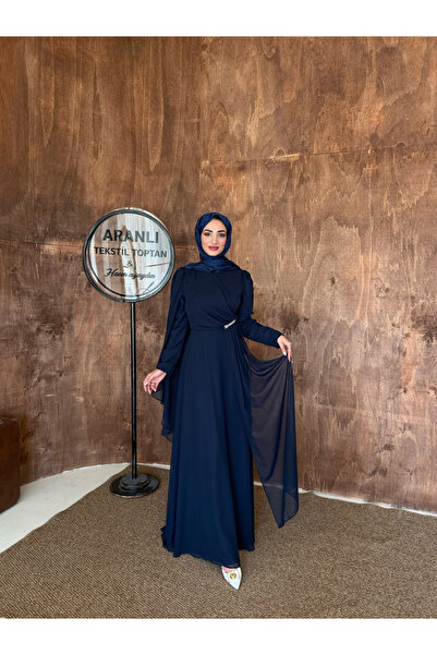 hacer ayaydın Mine Chiffon One-Shoulder Cape Women's Hijab Evening Dress