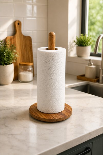 Ornavia Wooden Paper Towel Holder Stand – Modern Kitchen Paper Towel Holder
