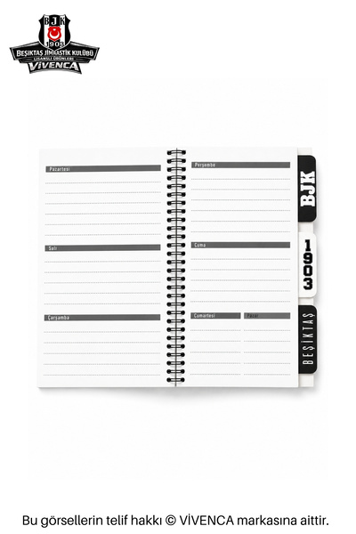 Beşiktaş New Season Licensed Cardboard Cover Spiral Planner Notepad with Vivenca and Bookmark