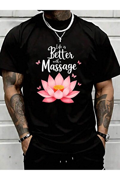 NOURAM Life Is Better With A Massage T-Shirt Pink Lotus Flower Design Men Wom...