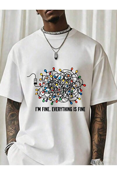 NOURAM تي شيرت I M Everything Is Fine بتصميم أضواء عيد الميلاد الملونة للرجال...