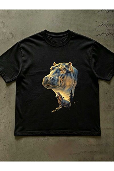 NOURAM Howling to The Moon Meme Funny 90'S Hippo Hippopotamus T-Shirt for Bea...