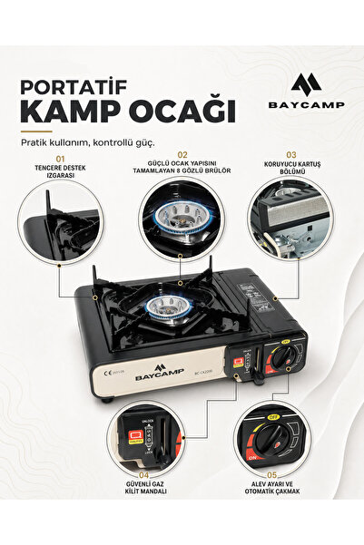 Baycamp Portatif Kamp Ocağı Siyah – Otomatik Ateşlemeli