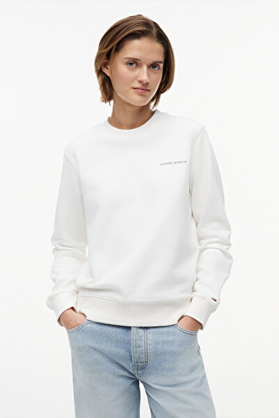 Tommy Hilfiger Tjw Women's Regular Essential Logo 1 Crew Neck White Sweatshirt