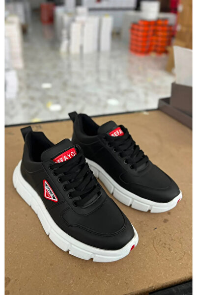 sefayol Malory Black White Sole Matte Leather Lace-Up Men's Sports Shoes