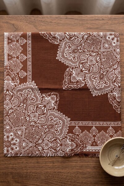 hadiora Women's Light Brown White Ethnic Patterned Stylish Hijab Flared Scarf