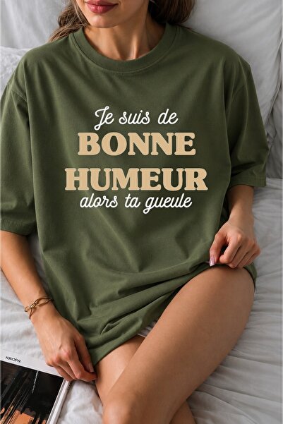 ZAVIXO Women's Oversize French Text Printed 100% Cotton T-Shirt – Unisex Basi...