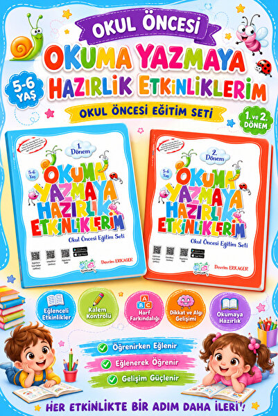 Ata Yayıncılık مجموعة أنشطة ما قبل المدرسة للتحضير للقراءة والكتابة (2 كتاب)