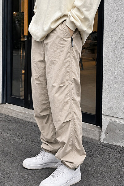GRİİ WEAR Πράσινο Παντελόνι Αλεξίπτωτο Oversize με Ελαστικό Τελείωμα στη Μέση...