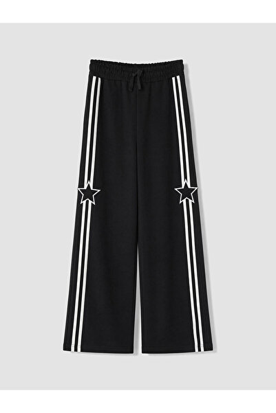 LC Waikiki Black Striped Girls' Thick Sweatpants