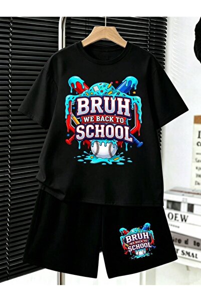 SVART WEAR طقم تي شيرت وشورت للأطفال مطبوع عليه عبارة Back To School