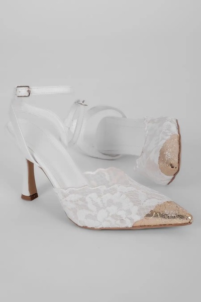 MY DERİ Monza Women's Lace Detailed Metal Toe Evening Dress Shoes B4703