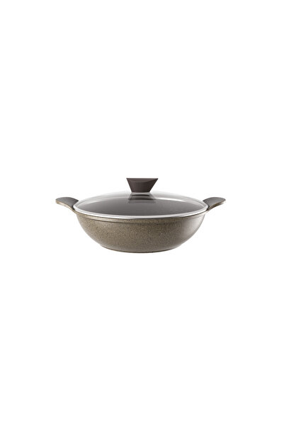 NEOFLAM Granite Wok Pan with Two Handles and Glass Lid, Beige, Capacity 28 cm...
