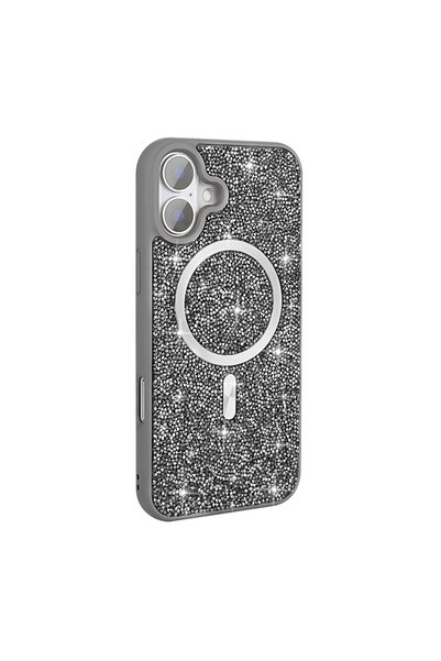 zore iPhone 16 Plus Case with Glitter Diamonds and Magsafe Camera Raised Sili...