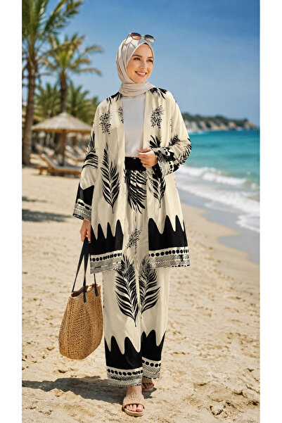 forte bella Colorful-Ethnic Pattern Top-Bottom Trend Hijab Kimono Set
