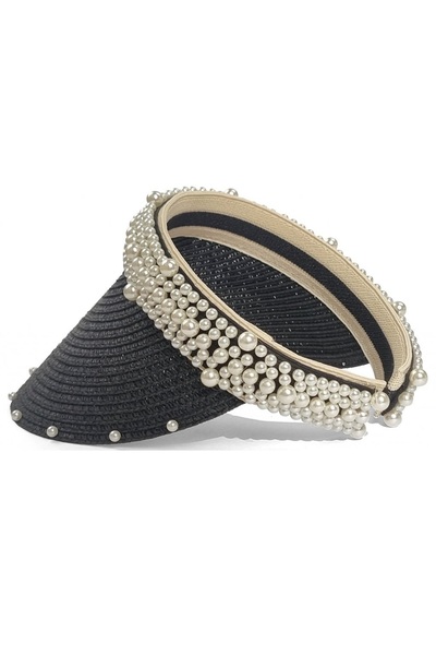 Hephaistos Pearl Detailed Women's Visor Hat Elegant Summer Style Wide Sun Protection Visor Stylish and Comfortable for Daily Use Fashion Accessory Suitable for Beach Vacation Golf and Outdoor Activities