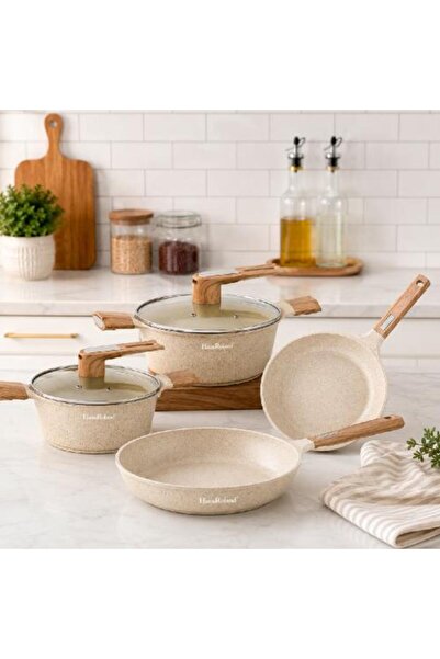 Haus Roland Luxury Granite Pot Set from – 4 Pieces with Frying Pan in Beige C...