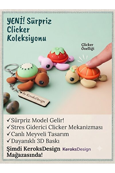 KeroksDesign Sürpriz Meyveli Clicker Kaplumbağa Anahtarlık - Özel Koleksiyon