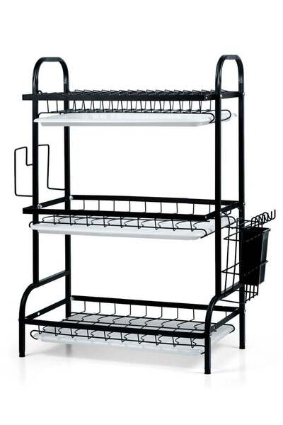 Generic Beram Dish Drying Kitchen Rack, 3 Tier, Storage Organizer, Carbon Ste...
