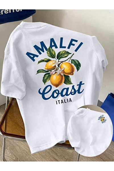 AEMİ Unisex Amalfi Coast Printed Oversize Crew Neck T-Shirt