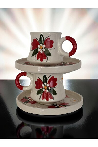Çiporcal Red Crocus Flower 2-Piece Turkish Coffee Cup Set