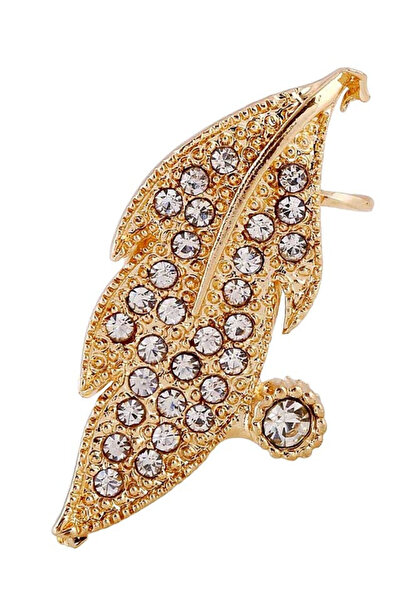 VeeShop Πολυτελές ear cuff, σε σχέδιο χρυσού φύλλου με στρογγυλούς λευκούς κρ...