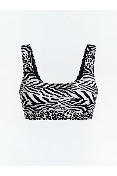 LC Waikiki Nevavm U-Neck Zebra Patterned Women's Bikini Top with Difference