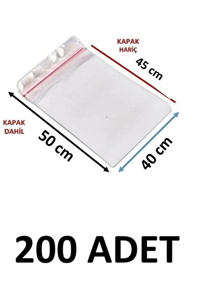 MTKardeşler 200 Pieces 40 X 45 + 5 cm Adhesive Transparent Glossy Opp Bags 40...