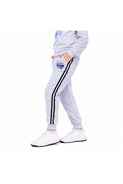 PALM PEANUTS Kids Grey Fleece Tracksuit Jogger Pants with Side Stripe – Soft ...