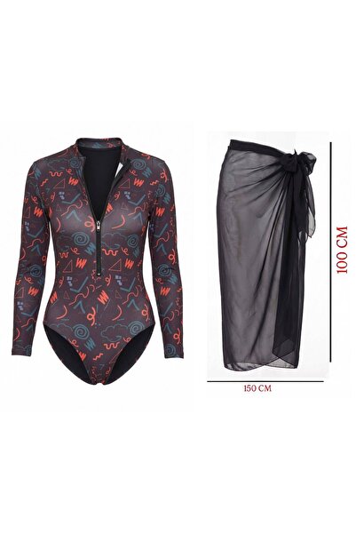 segiza Long Sleeve Zippered Pareo Swimsuit