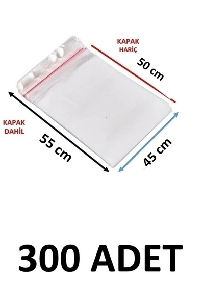 MTKardeşler 300 Pieces 45 X 50+5 cm Adhesive Transparent Glossy Opp Bags 45X5...