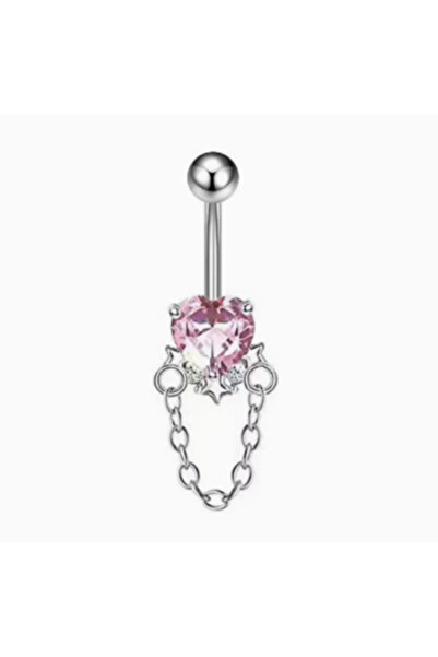 TakıLabirenti Pembe Kalp Figürlü Sallantılı Göbek Piercing, Kalpli belly pier...