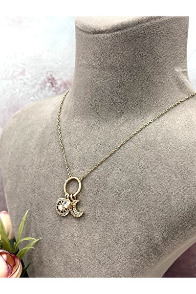 XUPING JEWELRY Zircon Stone Steel Astrological Moon and Sun Figured Chain Nec...