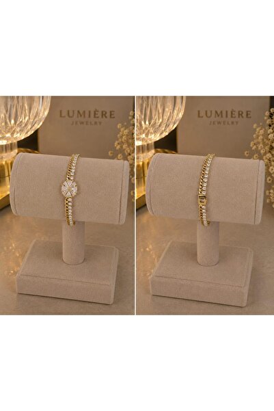 LUMİERE JEWELRY Premium baget taşlı gold su yolu bileklik