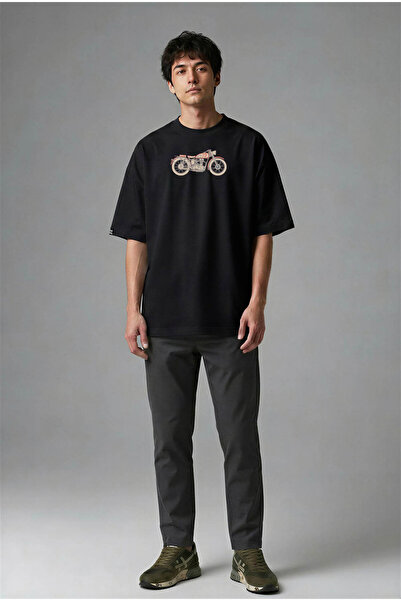 F02082 Baskılı Siyah Oversize T-shirt