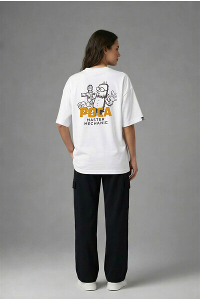 A03021 Baskılı Beyaz Oversize T-shirt