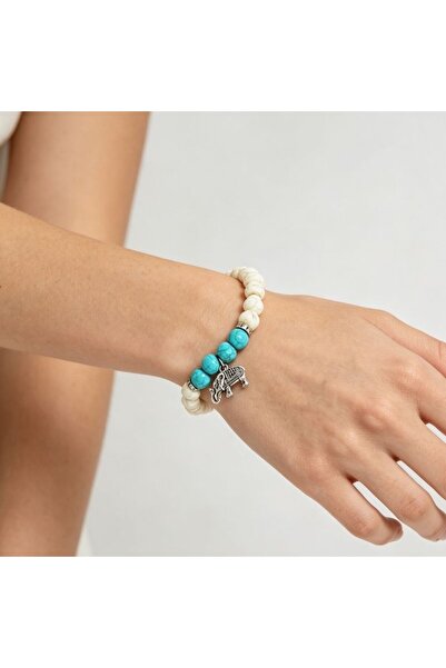 idei Elastic bracelet made of natural beads with metal pendant, unisex adjust...