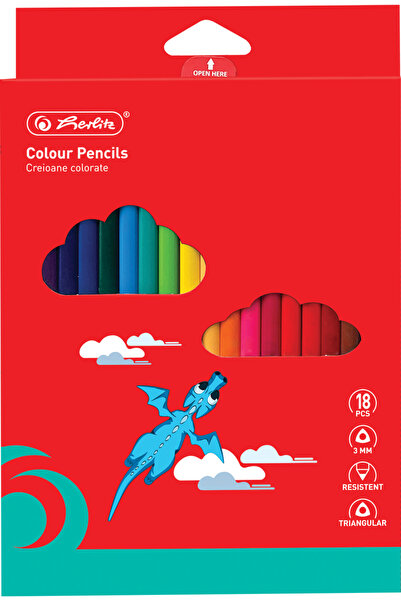 Herlitz Creioane colorate, mina 3mm, set 18 culori, in tavita plastic,