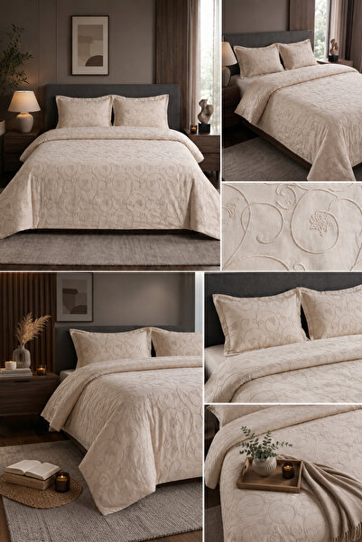 Calantha Home Collection Mirabella 3 Piece Double Pique Set - Cappuccino Cappuccino