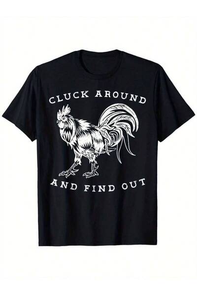 KYMC07 تي شيرت رجالي بطبعة دجاج مضحكة "Cluck Around And Find Out" - 100% قطن ...