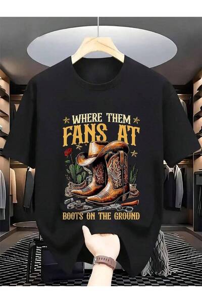 799 Funny Country Western Graphic T-Shirt "Where Them Fans At? On The Ground"...