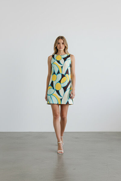 Vireo Club Women's Patterned Crew Neck Mini Dress