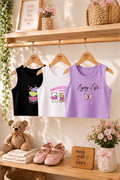 MYADA Tarz Baskılı Kız Çocuk 3'lü Crop Set 24675 24674 24649
