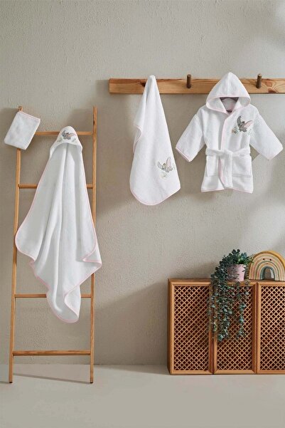 Özdilek Bambu Ashley Newborn Baby Bathrobe Set-Dumbo Circus White with Pink Trim