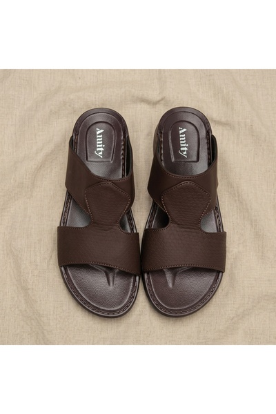 Lucky Steps Men's Textured PU Leather Slide Sandals Non-Slip Thick Sole Open ...