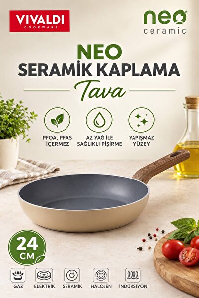 HAZARPAZAR Neo Seramik Kaplama Tava 24cm PFOA ve PFAS İçermez Az Yağda Yüksek