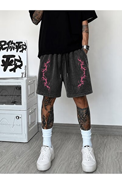 Toum Gothic Design Grunge Oversize Washed Vintage Bermuda Shorts
