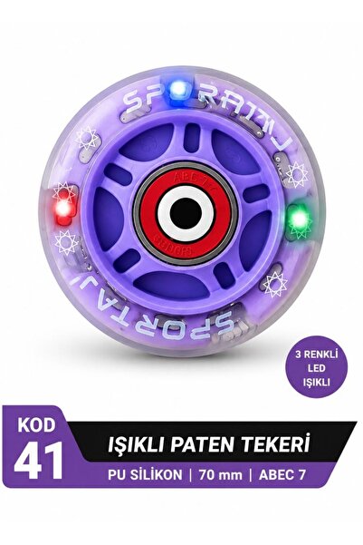 Sportaj 70 mm Renkli Led Işıklı Lila Paten Tekeri PU Silikon Abec 7 Rulmanlı KOD 41