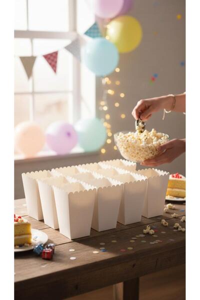 Cadde Süs White Themed Popcorn 8-Piece Corn Box